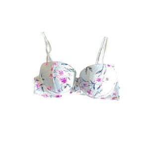 Victoria's Secret PINK Date Push Up Bra 32C Blue Floral cute girlycore